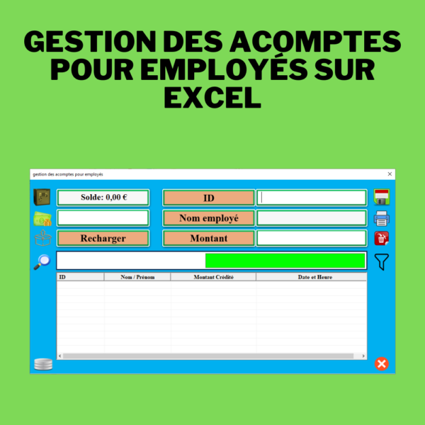 Interface d’une application Excel pour la gestion des acomptes employés
